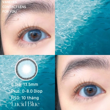 Kính Áp Tròng VANEYES Lucid Blue 0-8 Độ Giá 65.000, màu xanh trong suốt, thoải mái