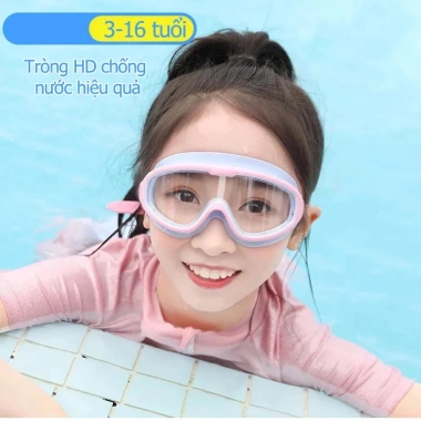Kính Bơi Trẻ Em 3-16 tuổi và Mũ Bơi Gọng Lớn, Kèm Bịt Tai, Chống Sương Mù, Không Thấm Nước - Giá 12.000