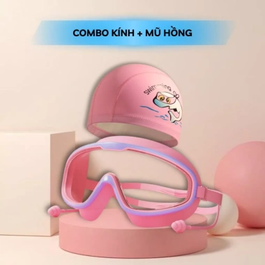 Kính Bơi Trẻ Em Combo Silicon + Mũ Bơi, nút bịt tai, chống nước mắt, chống hơi, giá 30.000₫ 9
