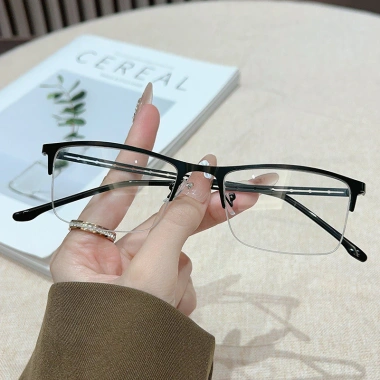 Kính cận thị nửa khung kim loại phẳng, chống ánh sáng xanh, phù hợp doanh nhân nam - Giảm 22%