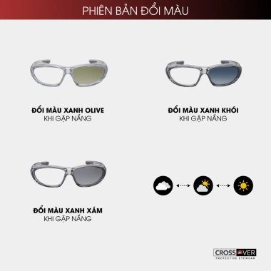 Kính chống bụi đổi màu CROSSOVER - Bảo vệ mắt xe máy ngày đêm, ngăn tia UV nam nữ