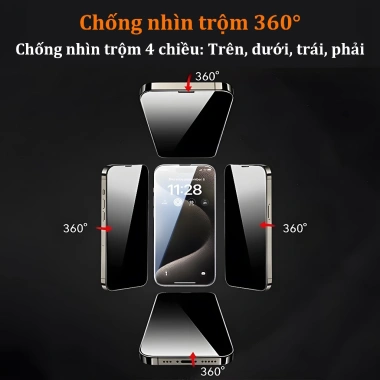 Kính cường lực 9H 360 chống nhìn trộm toàn màn hình cho iPhone 17, 16, 15, 14, 13, 12, 11 Pro Max XR Giá 49.800đ 2