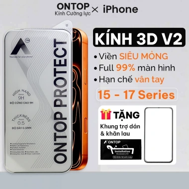 Kính Cường Lực 9H iPhone 17/16/15 - Viền mỏng 0.5mm, cong 3D, khung tự dán, 75.000₫