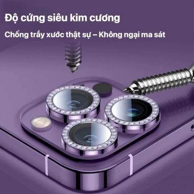 Kính cường lực bảo vệ ống kính viền kim cương cho iPhone 11-17 Pro Max, Air, 12-16 - 38.500 VND