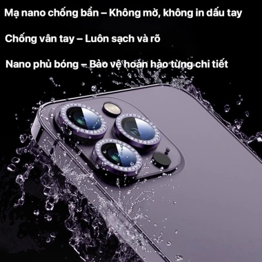 Kính cường lực bảo vệ ống kính viền kim cương cho iPhone 11-17 Pro Max, Air, 12-16 - 38.500 VND
