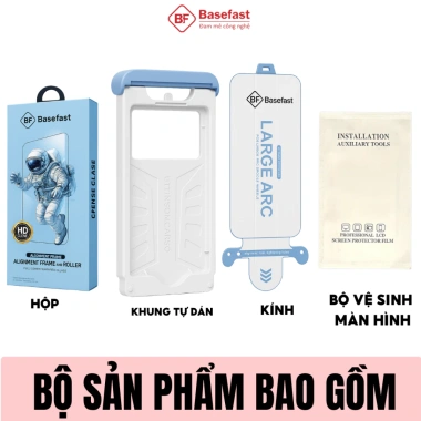 Kính cường lực Basefast cho iPhone 12‑17 Pro Max, khung tự dán, bảo vệ cao cấp, giá 130.000đ