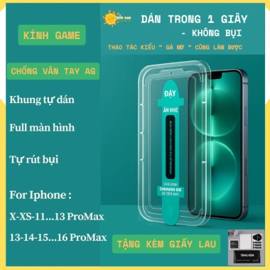 Kính cường lực full màn hình iPhone X/11/12/16, chống vân tay, tự dán, tự rút bụi - Giá chỉ 26.000₫