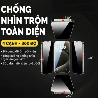 Kính Cường Lực iPhone 15/16/17 Pro Max WTP-089 - Chống Nhìn Trộm 360°, Nano Siêu Mượt, Giá 116.184₫ 2