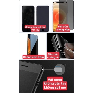 Kính cường lực iPhone chống nhìn trộm, giảm vân tay, full màn 7Plus/XSMax/11-16 Pro Max – 35k 3