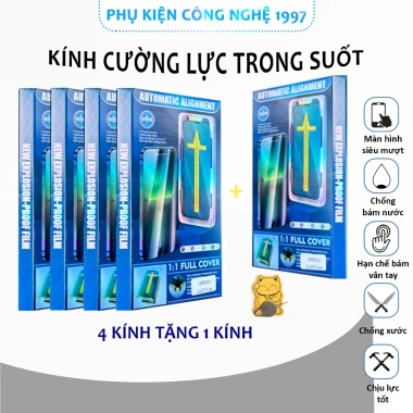 Kính cường lực iPhone combo 4 kính trong suốt blue, tặng 1 kính khung tự dán cho iPhone 7-16 Pro Max, giá 55.000 VND