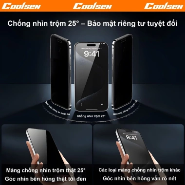 Kính cường lực iPhone full màn hình, chống nhìn trộm, tương thích iPhone 17-11 Pro Max XR X - Giá 45.800₫