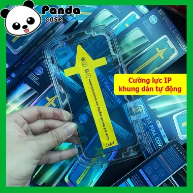 Kính Cường Lực iPhone Khung Dán Tự Động Panda - Viền Đen Mỏng, Dán Tại Nhà