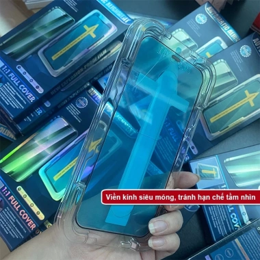 Kính Cường Lực iPhone Khung Dán Tự Động Panda - Viền Đen Mỏng, Dán Tại Nhà