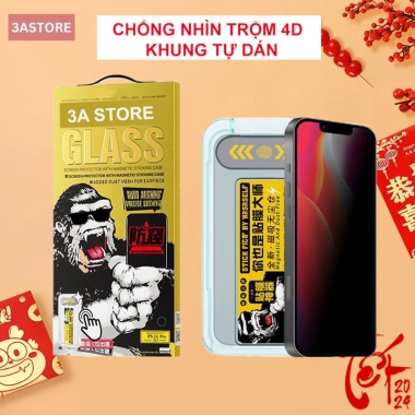 Kính cường lực iPhone khung tự dán, chống nhìn trộm, chống vân tay cho iPhone 13-17 Pro Max - Giá 129.000₫