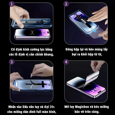 Kính Cường Lực iPhone Magic Box Full Màn Tự Dán Tự Hút Bụi Chống Nhìn Trộm X/XS/XR/11/12/13/14/15 Pro Max 16.900 VND