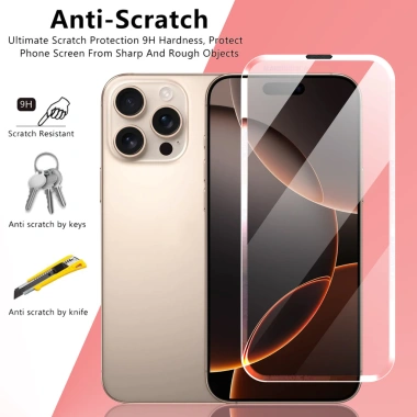 Kính Cường Lực Kim Cương HD cho iPhone 17/16/15 Pro Max, 16E Plus - Bảo Vệ Toàn Diện, Tay Cầm Chống Bụi, 106k 4