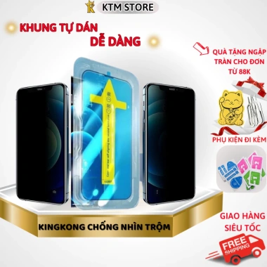 Kính cường lực MKING iPhone chống nhìn trộm, dán tự động, bảo vệ loa, hỗ trợ 7‑13/Pro Max/14‑17, giá 27.000đ