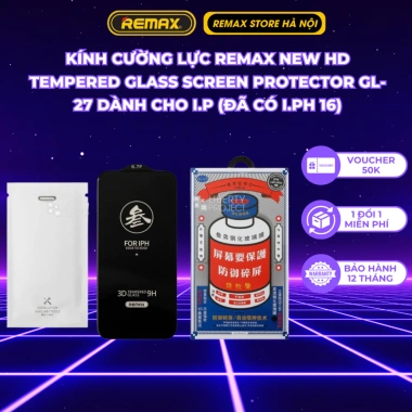 Kính cường lực REMAX NEW HD GL-27 cho iPhone i.p 16 - Bảo vệ siêu bền, giảm 17% còn 69.000₫