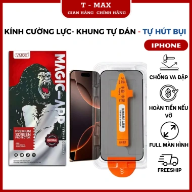 Kính cường lực trong suốt full màn hình, khung trợ dán tự hút bụi cho iPhone 17/16/15/14/13/12/11/X/XS - Giá chỉ 30.000 VND