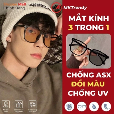 Kính đổi màu gọng vuông MKTRENDY thời trang nam nữ, nhựa cao cấp, chống ánh sáng xanh UV 138.000đ