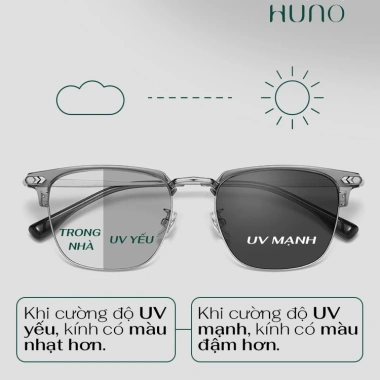 Kính đổi màu HUNO K68 2.025 Nam Nữ - Gọng vuông kim loại, thời trang, chống ánh sáng xanh, cắt cận, chỉ 199k 8