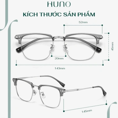 Kính đổi màu HUNO K68 2.025 Nam Nữ - Gọng vuông kim loại, thời trang, chống ánh sáng xanh, cắt cận, chỉ 199k 9