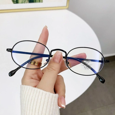 Kính gọng nhỏ dây vàng nam nữ, cận thị, chống ánh sáng xanh, bầu dục kim loại 3