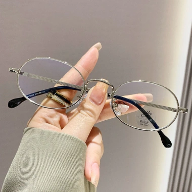 Kính gọng nhỏ dây vàng nam nữ, cận thị, chống ánh sáng xanh, bầu dục kim loại 5