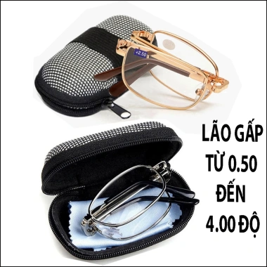 Kính lão đọc báo gấp gọn gọng kim loại, đo +05‑+4 độ, kính mắt viễn thị bền đẹp cho người già 35.000 VND