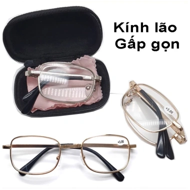 Kính lão đọc báo gấp gọn gọng kim loại, đo +05‑+4 độ, kính mắt viễn thị bền đẹp cho người già 35.000 VND
