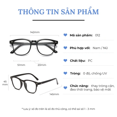 Kính mắt gọng không độ Hàn Quốc, chống ánh sáng xanh, thay tròng cận, nữ nam 21k