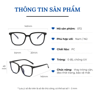 Kính mắt nữ nam ABICA 072 gọng vuông, chống ánh sáng xanh UV, giá 21.900₫ 2