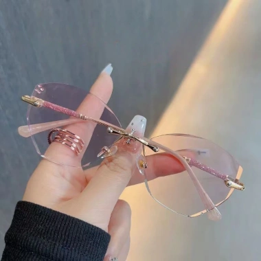 Kính mắt thời trang bướm cao cấp màu tím hồng gradient, siêu nhẹ, không khung, cắt cạnh, chống ánh sáng xanh cho nữ
