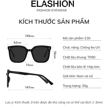 Kính râm ELASHION E30 thời trang nam nữ - Chống UV, thiết kế basic, chỉ 209.000₫