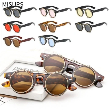 Kính râm lật MISUPS - Khung tròn, phong cách Punk, chống nắng, thích hợp lái xe du lịch, 54.864 VND