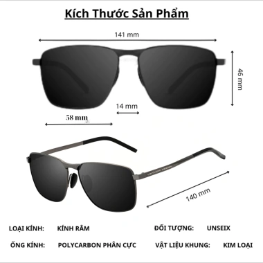 Kính râm phân cực nam thép không gỉ UV400 gọng vuông, cao cấp lái xe du lịch 185k 7