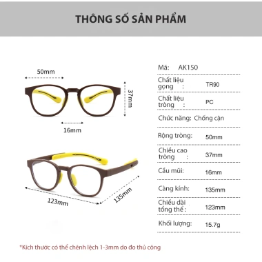 Kính Trẻ Em Chống Ánh Sáng Xanh UV, Gọng TR Siêu Bền Dáng Oval 2.5-8 tuổi - 279k