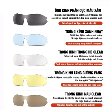 Kính xe đạp thể thao phân cực UV, chống bụi, gọng fullbox cận, bộ 5 tròng - 85.000₫