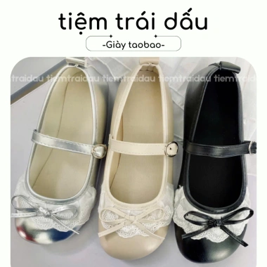 Kịp Tết Mary Jane mũi tròn thấp viền ren nơ phong cách Pháp giảm giá 200k