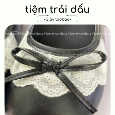 Kịp Tết Mary Jane mũi tròn thấp viền ren nơ phong cách Pháp giảm giá 200k
