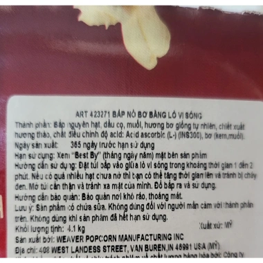 Kirkland Bắp Nổ Microwave 93.5g Bơ Ngon Như Rạp - Giá 32.000đ Giảm Đặc Biệt 5