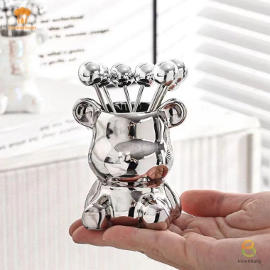 Kittenbaby 6 chiếc nĩa tráng miệng thép không gỉ, lọ bảo quản gấu dễ thương, giá chỉ 54.010đ, cho tiệc trái cây dưa hấu