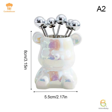 Kittenbaby 6 chiếc nĩa tráng miệng thép không gỉ, lọ bảo quản gấu dễ thương, giá chỉ 54.010đ, cho tiệc trái cây dưa hấu