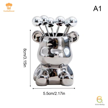 Kittenbaby 6 chiếc nĩa tráng miệng thép không gỉ, lọ bảo quản gấu dễ thương, giá chỉ 54.010đ, cho tiệc trái cây dưa hấu