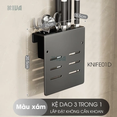 KIVA Kệ đa năng treo tường đựng dao thớt, đũa, muỗng thìa, thép carbon, lắp 2 cách - 225.000 VND