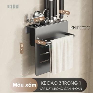 KIVA Kệ đa năng treo tường đựng dao thớt, đũa, muỗng thìa, thép carbon, lắp 2 cách - 225.000 VND