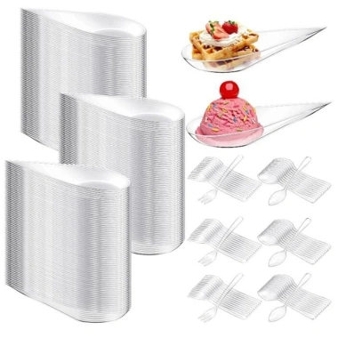 KKINGDOM 50 Đĩa Thìa nếm và Đĩa khai vị mini nhựa tái sử dụng, bộ đồ ăn bền cho tiệc mousse, tráng miệng, bánh bát 9