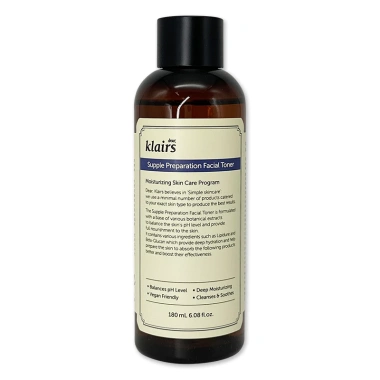 Klairs Supple Preparation Toner 180ml Không Mùi - Dưỡng ẩm, Cân bằng pH, Giá ưu đãi 377.300₫