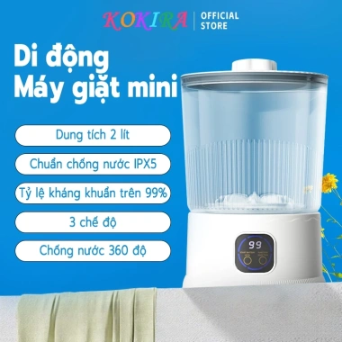 KOKIRA máy giặt mini 2L cho bé kháng khuẩn 99% IPX5 giặt đồ lót 390k