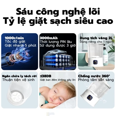 KOKIRA máy giặt mini 2L cho bé kháng khuẩn 99% IPX5 giặt đồ lót 390k
